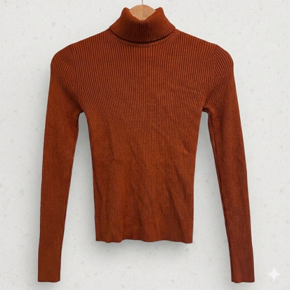 Abercrombie and Fitch Burnt Orange Turtleneck Sweater Ribbed Knit Elevated Basic